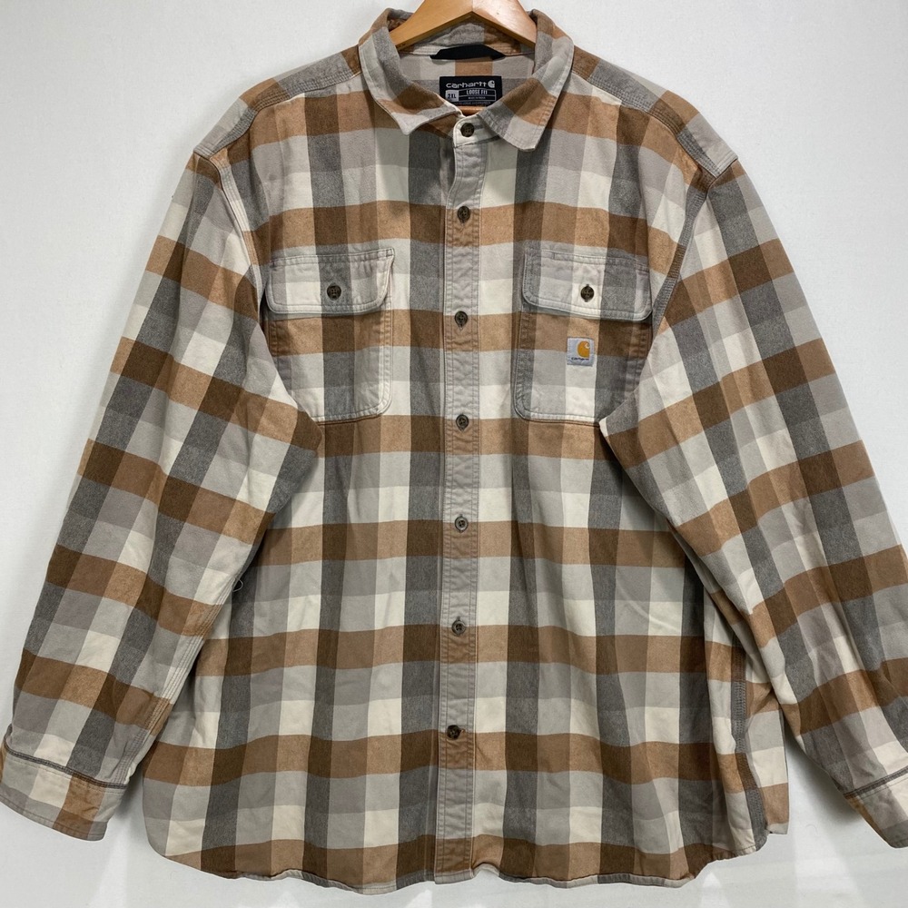 Carhartt Loose Fit Plaid Flannel Shirt Men's XXL Long Sleeve Button Up‎ brown